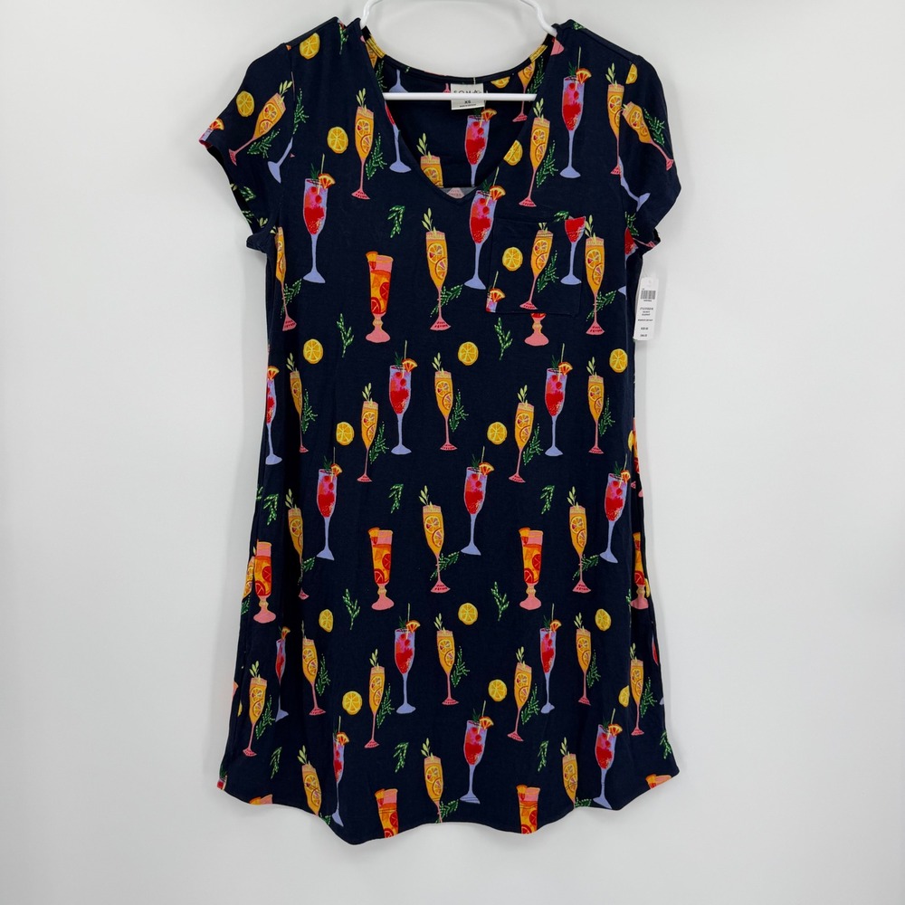 Soma Cool Nights Sleepshirt XS Brunches of Love Navy Cocktail Print 570323145